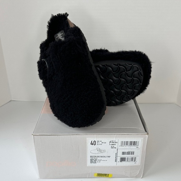 New In Box Birkenstock Boston Big Buckle Shearling Teddy Black Size 40 US L9 M7 - Picture 2 of 7